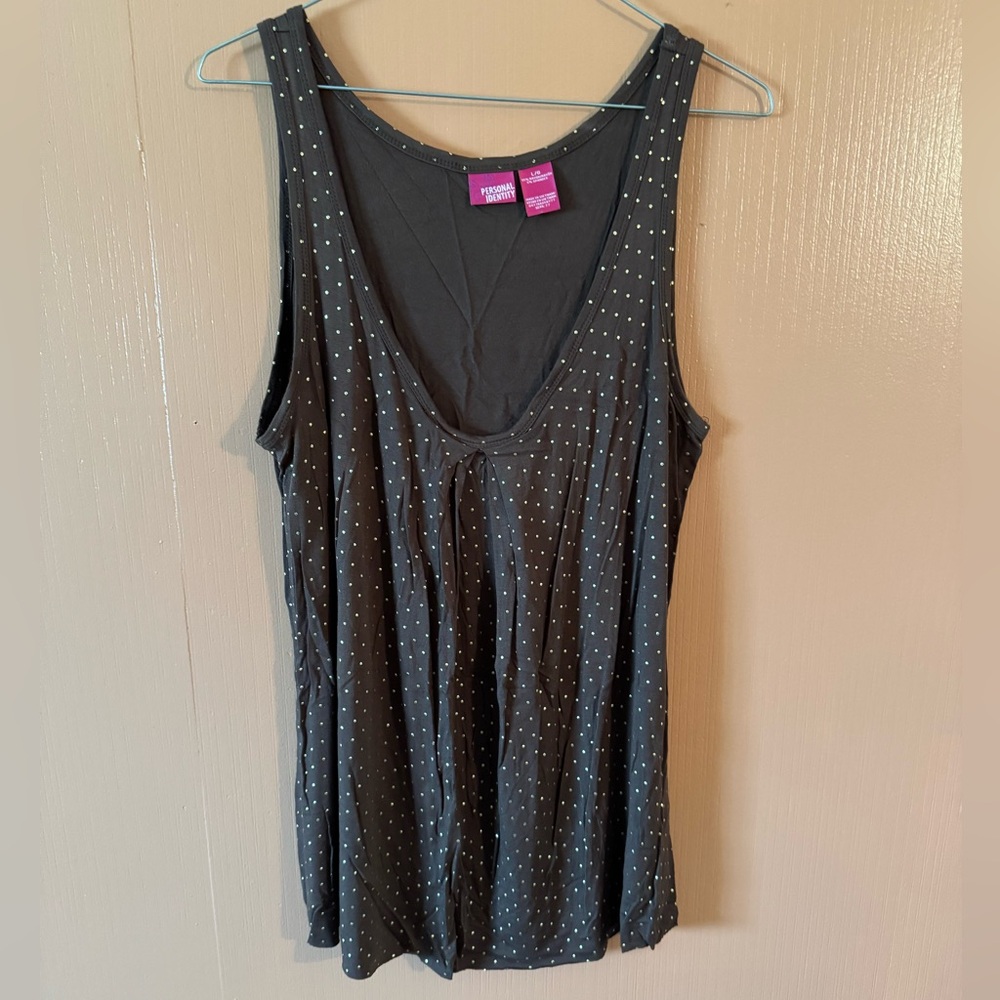 Personal Identity Brown V-Neck Tank Top with Gold Polka Dots Women’s Size L